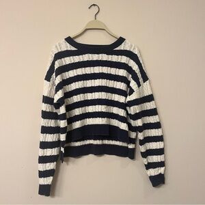 Women’s ribbed sweater sage + stone beige navy striped crew neck